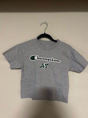 Champion Grey Logo Tee with Green Accent